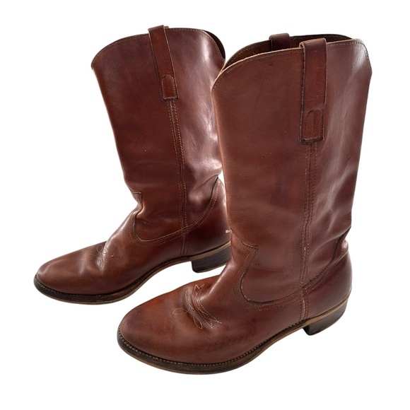 Mens Brown Round Toe Leather Cowboy Boots 10D - Picture 1 of 14